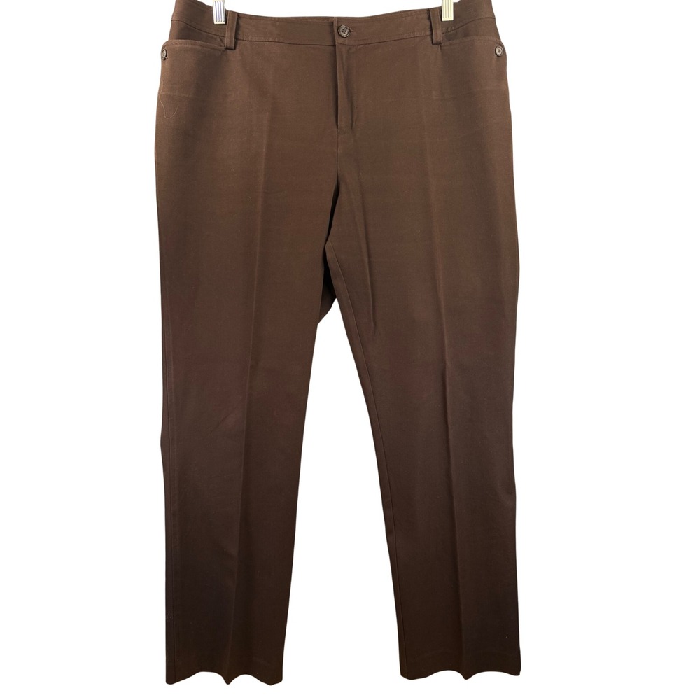 Lauren Ralph Lauren Brown Straight Leg Trousers Womens 16W Cotton Blend Stretch